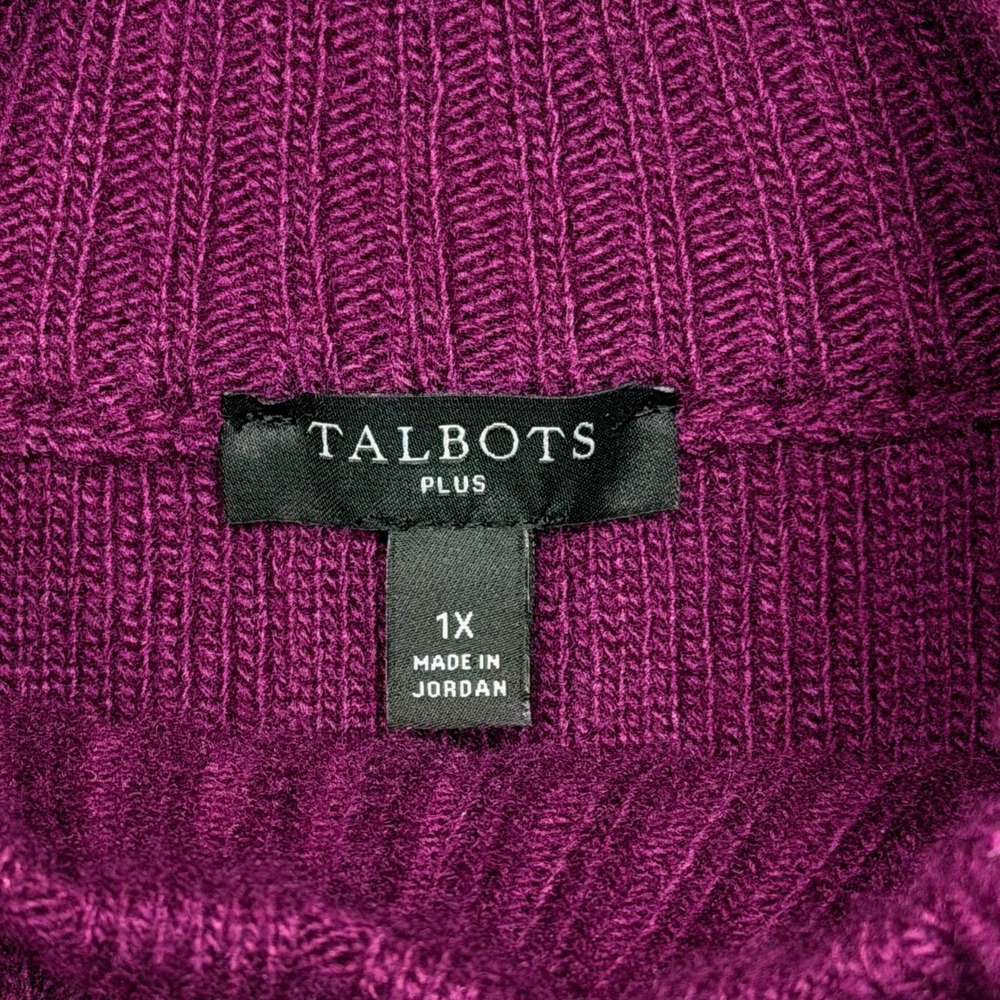 Talbots Plus Sweater Sz 1X Magenta Purple Ribbed Mock Neck Gold Button Shoulder - Picture 3 of 7